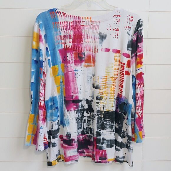 Habitat Clothes To Live In Abstract V-Neck Top Women's Large Button Sleeve Artsy - Picture 4 of 9
